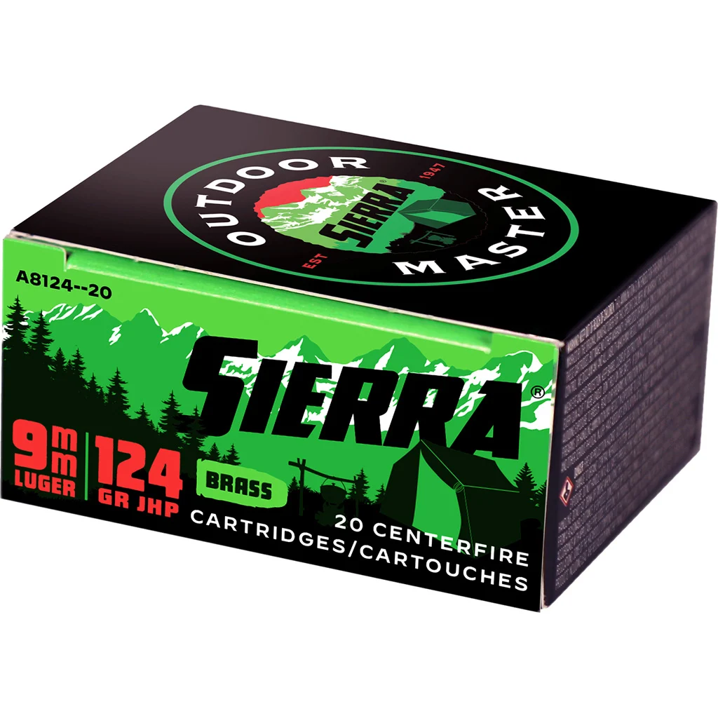 Sierra Outdoor Master Handgun Ammo 9mm 124 gr. JHP 20 rd. - Sierra