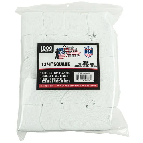 COTTON FLANNEL PATCHES - 7MM-.38 CAL./6MM, 1000 COUNT