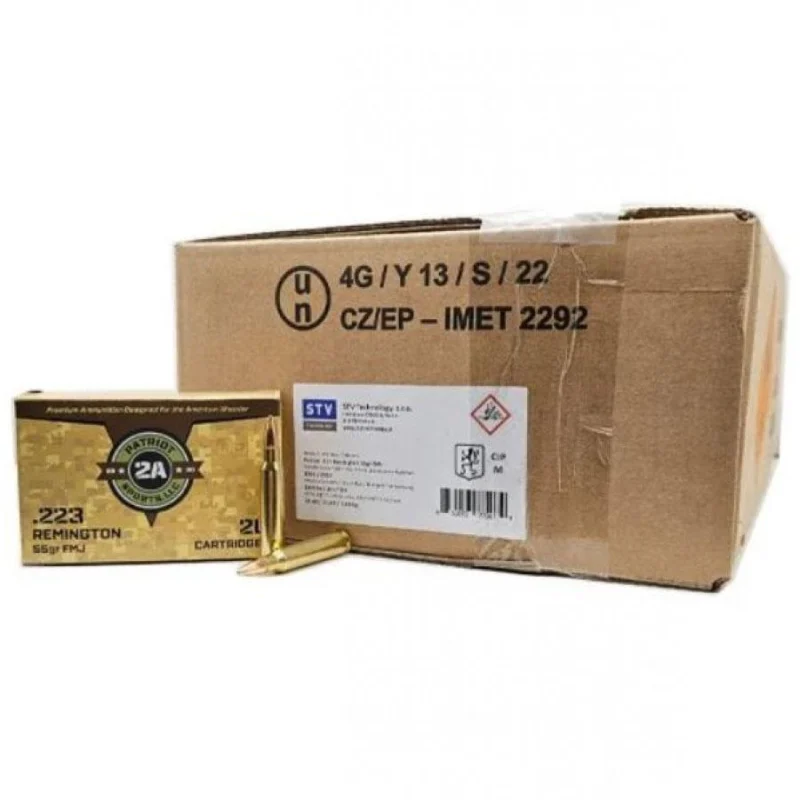 Patriot Sports Rifle Ammunition .223 Rem 55gr FMJ 3280 fps 1000/ct(50-20ct Boxes) - Patriot Sports
