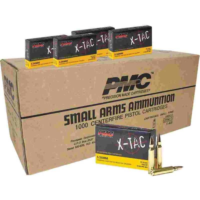 PMC X-Tac Rifle Ammunition 5.56mm 55 gr FMJBT 3120 fps 1000/ct