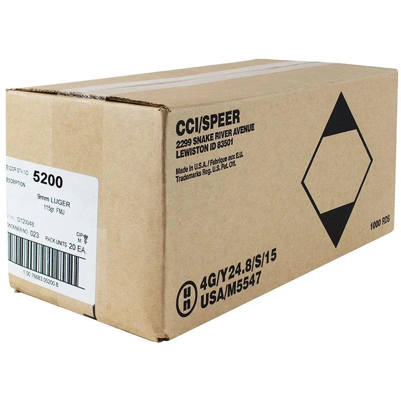 CCI Blazer Brass Handgun Ammunition 9mm Luger 115 gr. FMJ 1145 fps 1000/ct Case (20-50ct Boxes) - CCI