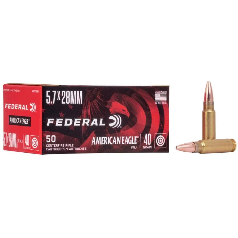 Federal American Eagle Rifle Ammunition 5.7x28mm FN 40 gr FMJ 1655 fps 500/ct - Federal Premium