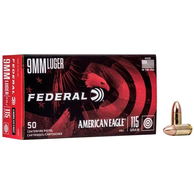 American Eagle Handgun Ammunition 9mm Luger 115 gr FMJ 1180 fps 1000/ct Case - Federal Premium