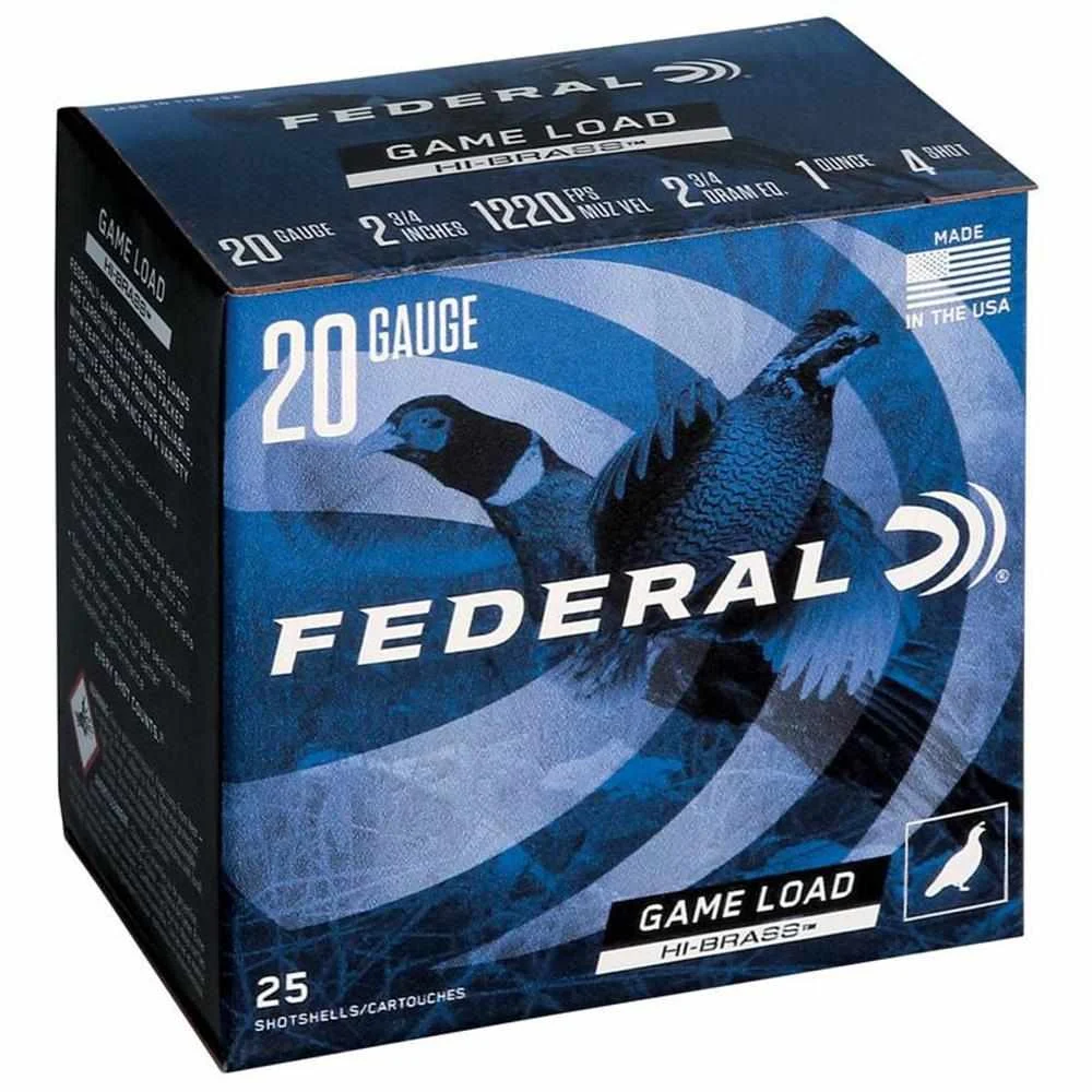 Federal Game-Shok Upland Game Hi Brass Load 20 ga 2 3/4" MAX 1 oz #4 - 25/box