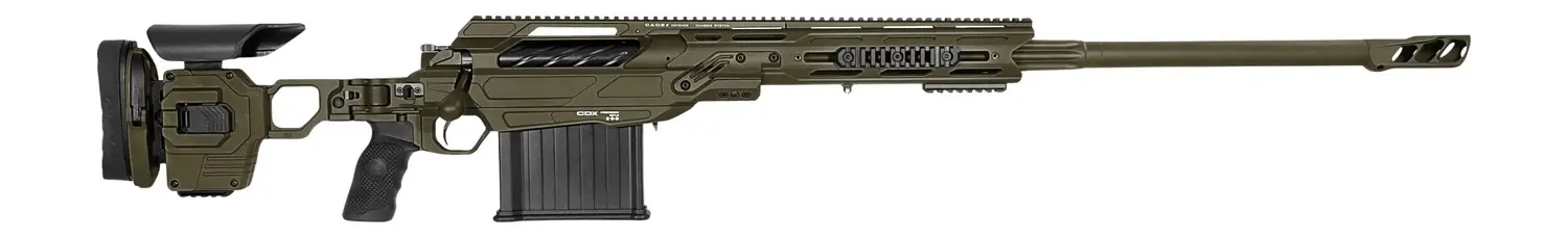Cadex Inc CDX50DUAL5029BR40I2J5N CDX-50 Tremor 50 BMG 5+1 29" Black DLC Match Grade Threaded Barrel, Black DLC Aluminum Receiver w/Picatinny Rail, Adjustable Folding OD Green Stock, Black Polymer Grip