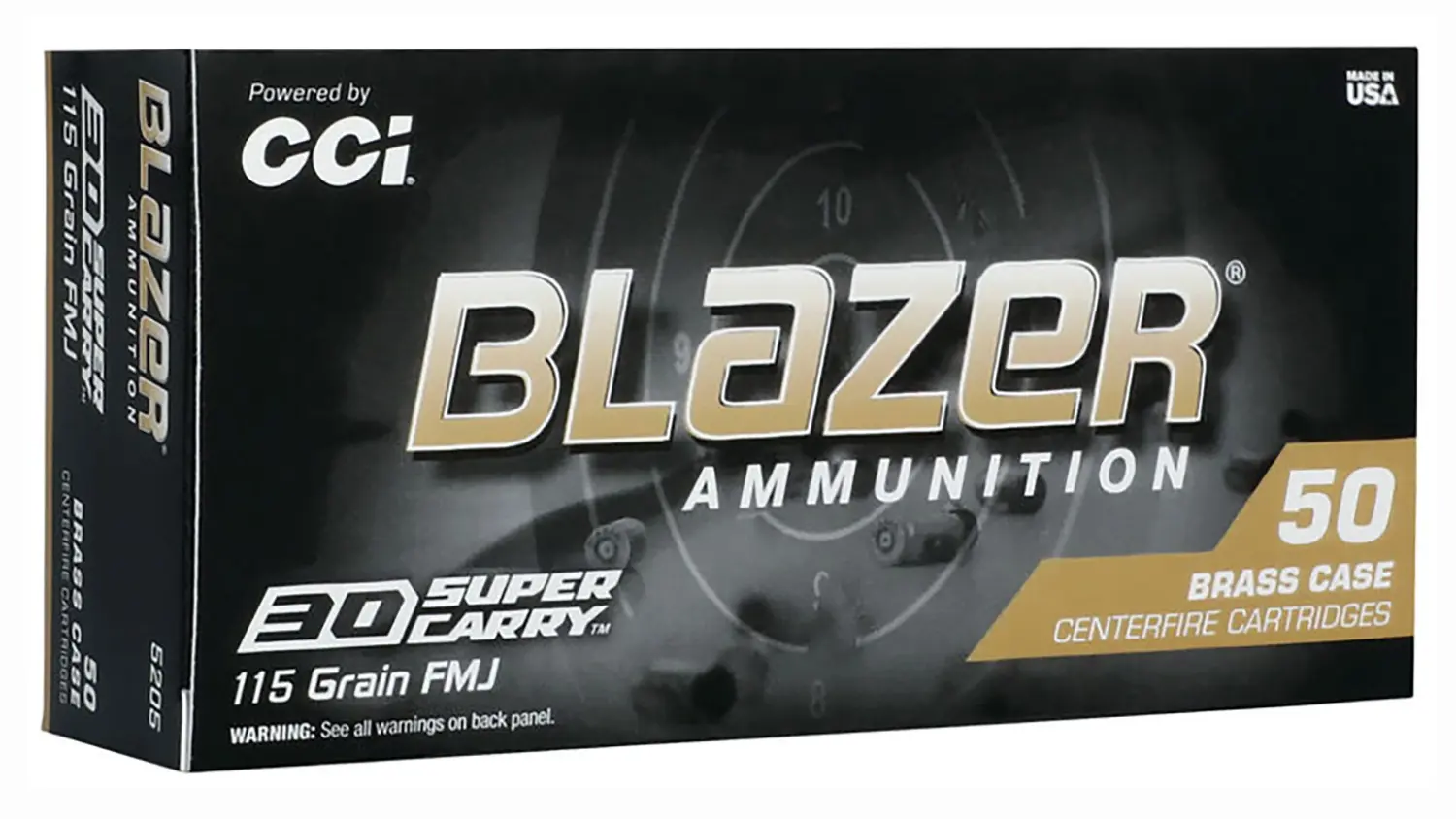 CCI 5205 Blazer Brass Handgun 30Super Carry 115gr Full Metal Jacket Flat Nose 50 Per Box/20 Case