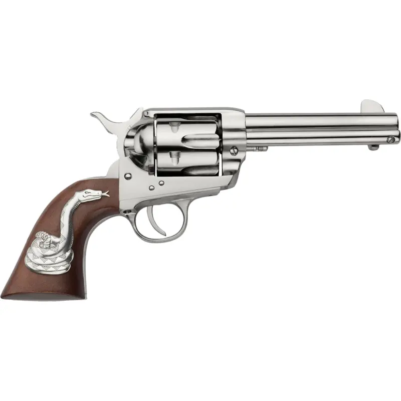 Pietta 1873 Wild West Revolver 45 Long Colt 4.75 in. Nickel Walnut Grip w/Snake - Pietta