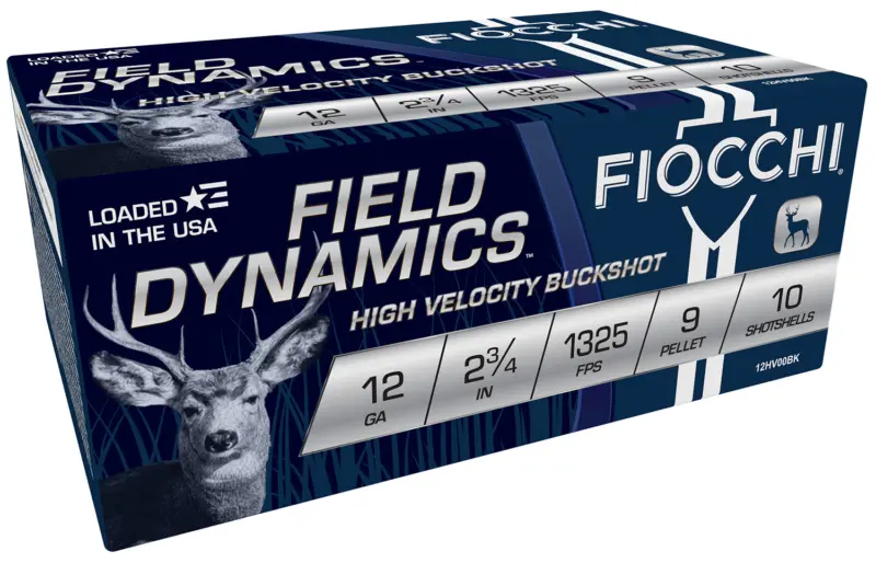 Fiocchi 12HV9P Field Dynamics 12Gauge 2.75" 9Pellets 1Buck Shot 10 Per Box/25 Case