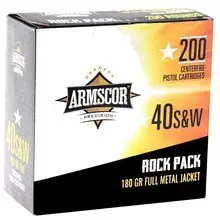 Armscor 40 S&W Ammunition ARM50083 180 Grain Full Metal Jacket Rock Pack 200 Rounds - Armscor/Rock Island Armory