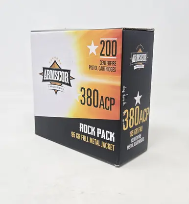 Armscor 380 Auto Ammunition ARM50346 95 Grain Full Metal Jacket Rock Pack 200 Rounds - Rock Island Armory