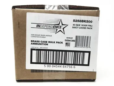 CCI 40 S&W Ammunition Independence 5258BK500 180 Grain Full Metal Jacket Loose Bulk Pack of 500 Rounds - CCI
