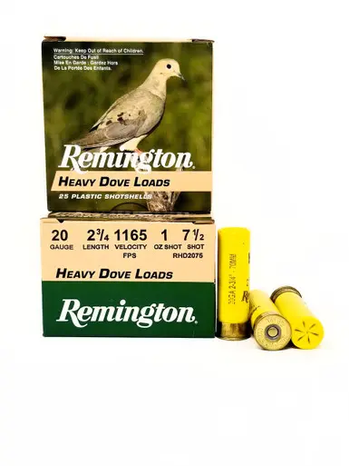 Remington 20 Gauge Ammunition Heavy Dove Load RHD2075 2-3/4" 7-1/2 Shot 1oz 1165fps Case of 250 Rounds - Remington
