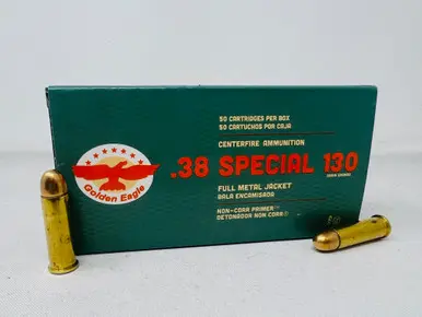 Golden Eagle 38 Special Ammunition 1E382507 130 Grain Full Metal Jacket 50 Rounds - Aguila Ammo