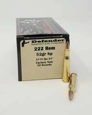 Defender 222 Rem Ammunition DEF222HP52 52 Grain Hollow Point 50 Rounds - Defender