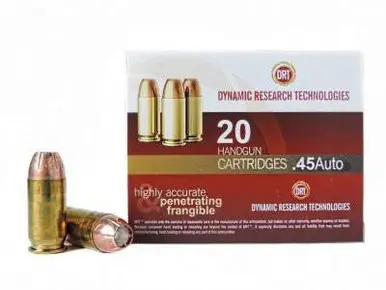 DRT 45 Auto Ammunition Terminal Shock 150 Grain Jacketed Hollow Point 20 rounds - DRT