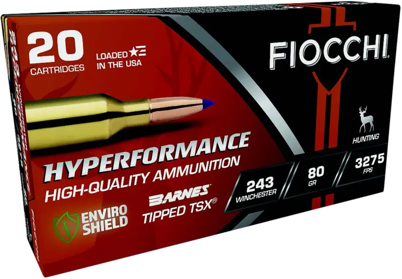 Fiocchi 243TTSX Hyperformance 243Win 80gr Barnes Tipped TSX 20 Per Box/10 Case