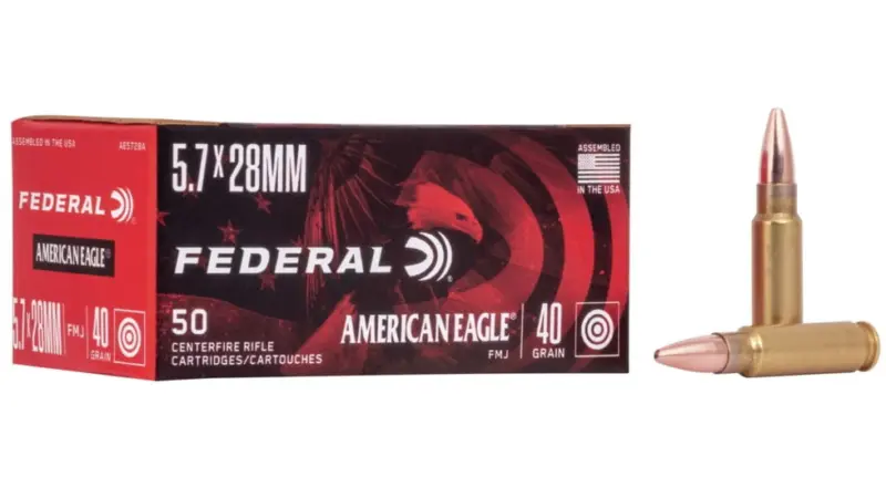 Federal 5.7 x 28mm Ammunition American Eagle 40 Grain Full Metal Jacket 50 Rounds - Federal Premium