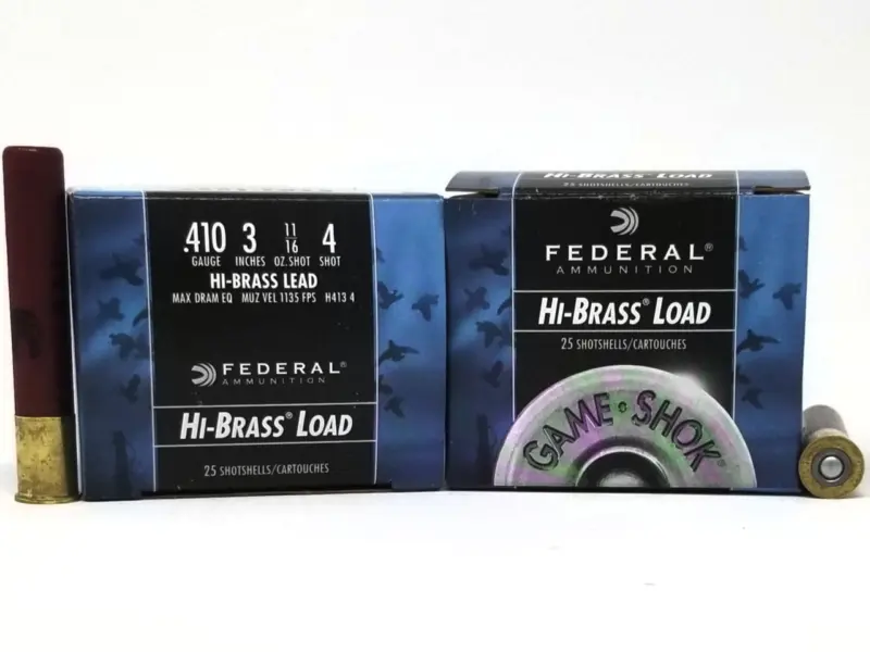 Federal 410 Bore Ammunition Hi-Brass H4134 3" #4 Shot 11/16oz 1135FPS 250 Rounds - Federal Premium