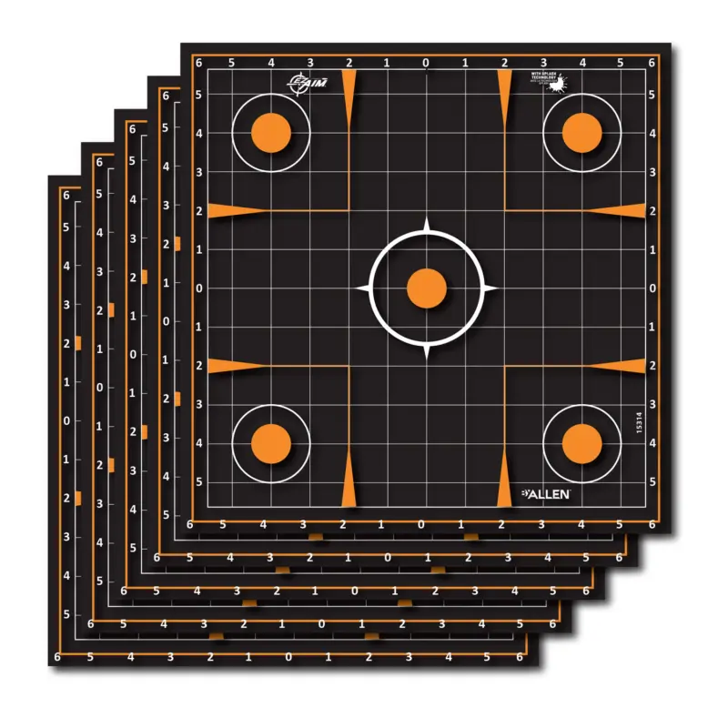 EZ-Aim 15314 Splash Reactive Self-Adhesive Paper Black/Orange 12" Sight-In Grid 5 Pack