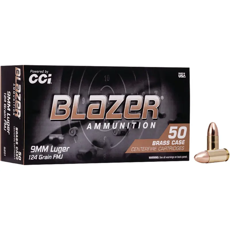 CCI Blazer Brass Pistol Ammo 9mm Luger 124 gr. FMJ Round Nose 50 rd.